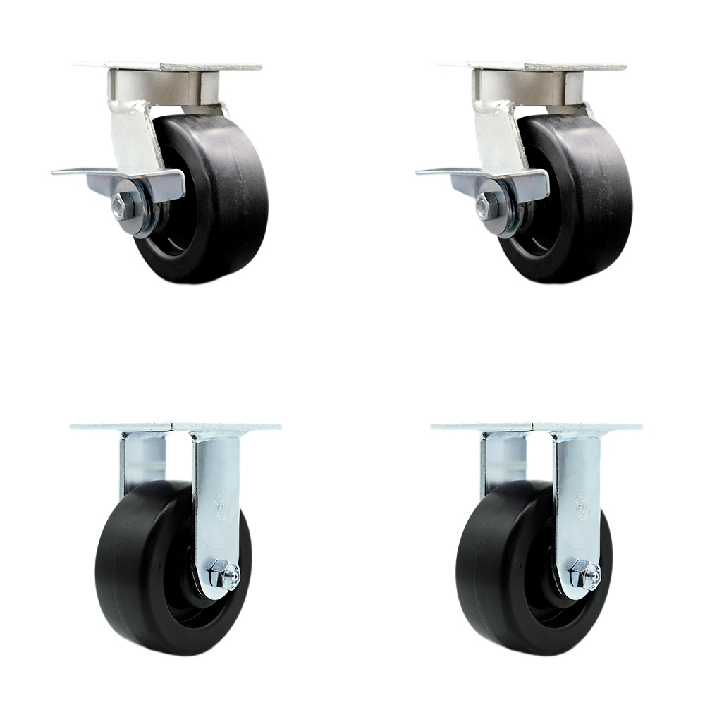 Heavy Duty Kingpinless Swivel Caster Set of 4 with 5 Inch Polyolefin Wheels and Ball Bearings - Includes 2 Swivel with Brakes and 2 Rigid - 2,600 lbs. Total Capacity - Service Caster Brand — photo 1