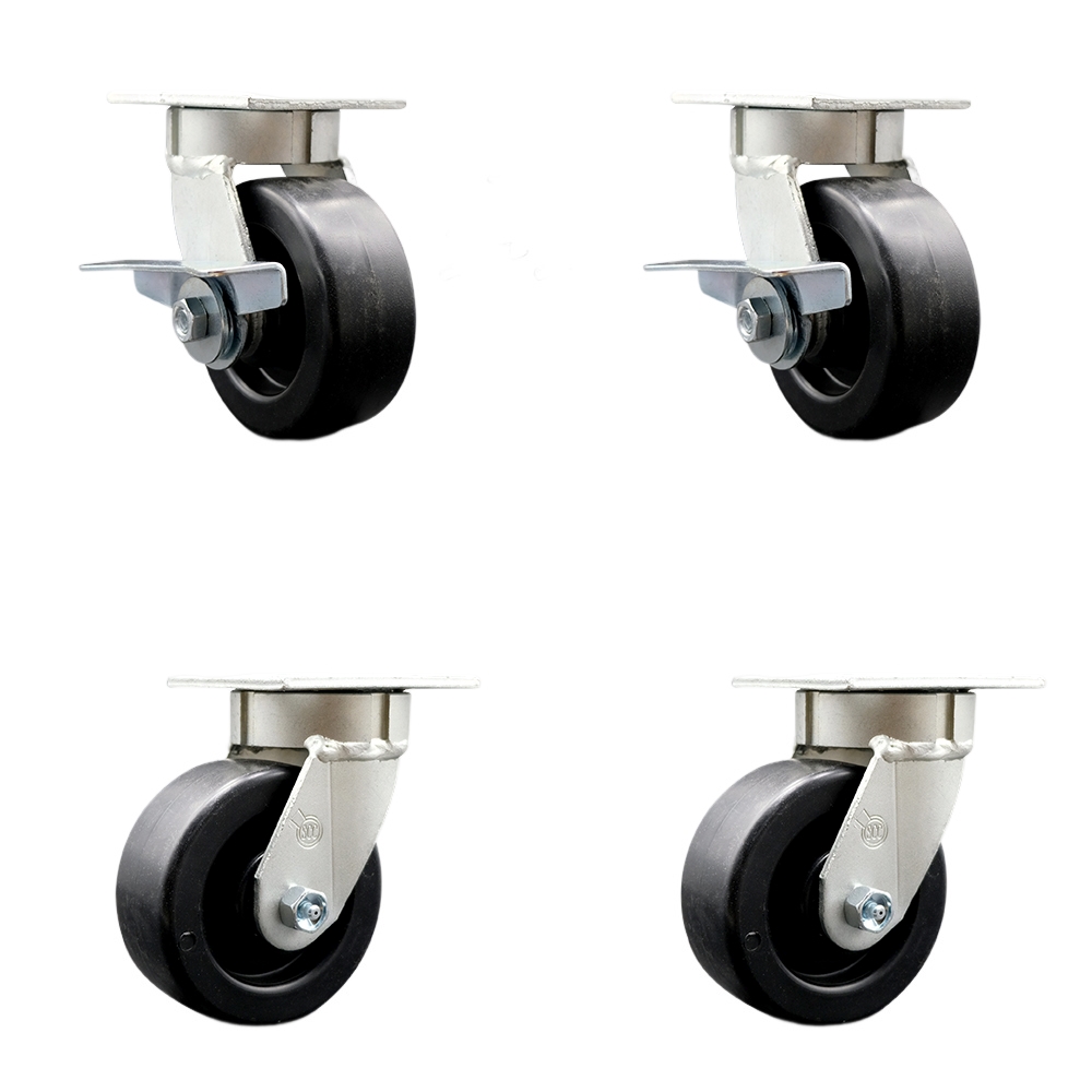 Heavy Duty Kingpinless Swivel Caster Set with 5 Inch Polyolefin Wheels and Ball Bearings - Includes 2 Swivel with Brakes and Bolt on Swivel Locks and 2 Swivel with Swivel Locks - Service Caster Brand — photo 1