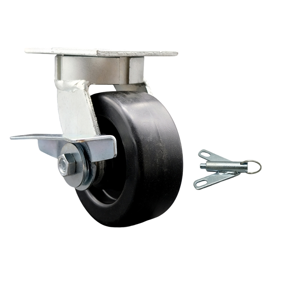 Kingpinless Polyolefin Swivel Top Plate Caster w/5" x 2" Black Wheel & Side Lck Brake and Bolt on Swivel Lock - 650 lbs Capacity/Caster - Service Caster Brand — photo 1