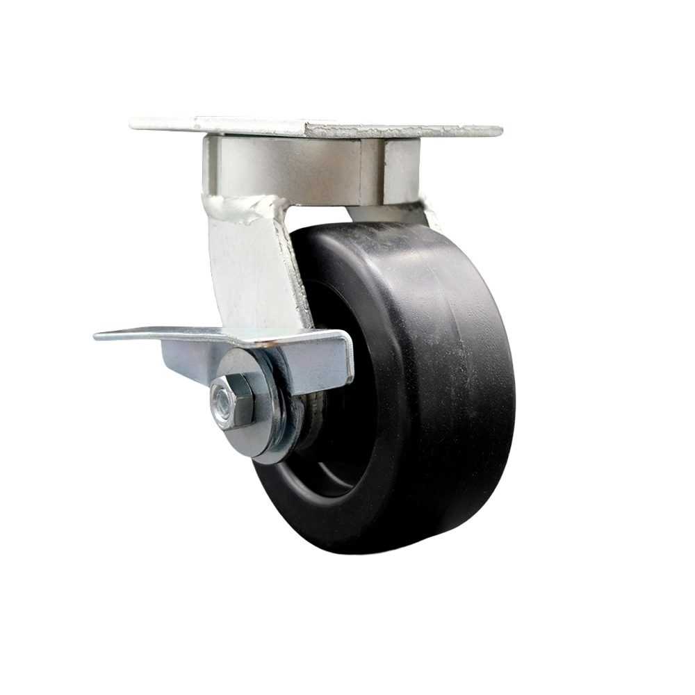 Kingpinless Polyolefin Swivel Top Plate Caster w/5" x 2" Black Wheel & Side Lck Brake - 650 lbs Capacity/Caster - Service Caster Brand — photo 1