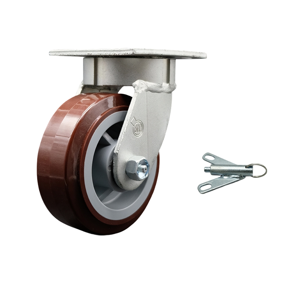 Kingpinless Polyurethane on Polyolefin Swivel Top Plate Caster w/5" x 2" Maroon Wheel & Bolt on Swivel Lock - 750 lbs Capacity/Caster - Service Caster Brand — photo 1