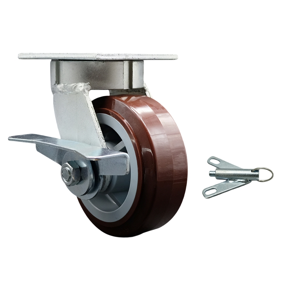 Kingpinless Polyurethane on Polyolefin Swivel Top Plate Caster w/5" x 2" Maroon Wheel & Side Lck Brake and Bolt on Swivel Lock - 750 lbs Capacity/Caster - Service Caster Brand — photo 1