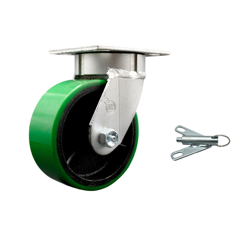 Kingpinless Polyurethane on Cast Iron Swivel Top Plate Caster w/5" x 2" Green Wheel & Bolt on Swivel Lock - 900 lbs Capacity/Caster - Service Caster Brand — photo 1