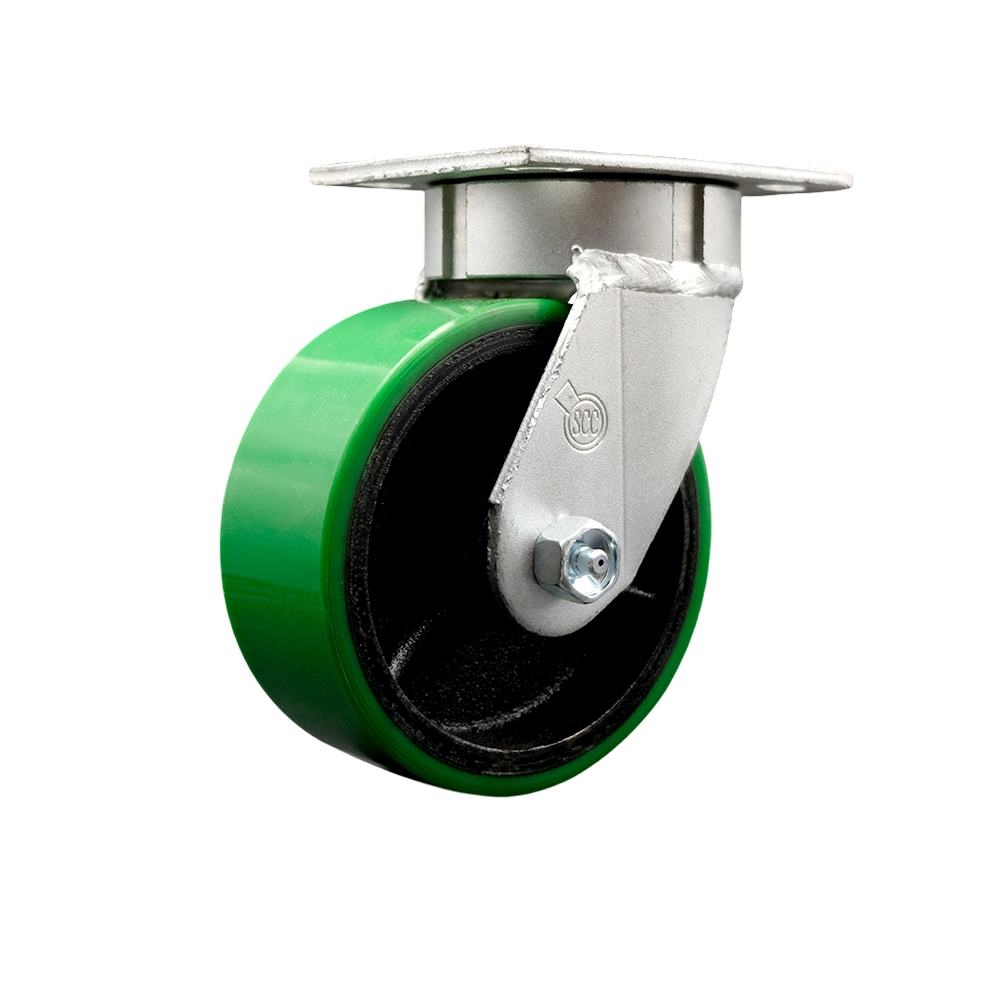 Kingpinless Polyurethane on Cast Iron Swivel Top Plate Caster w/5" x 2" Green Wheel - 900 lbs Capacity/Caster - Service Caster Brand — photo 1