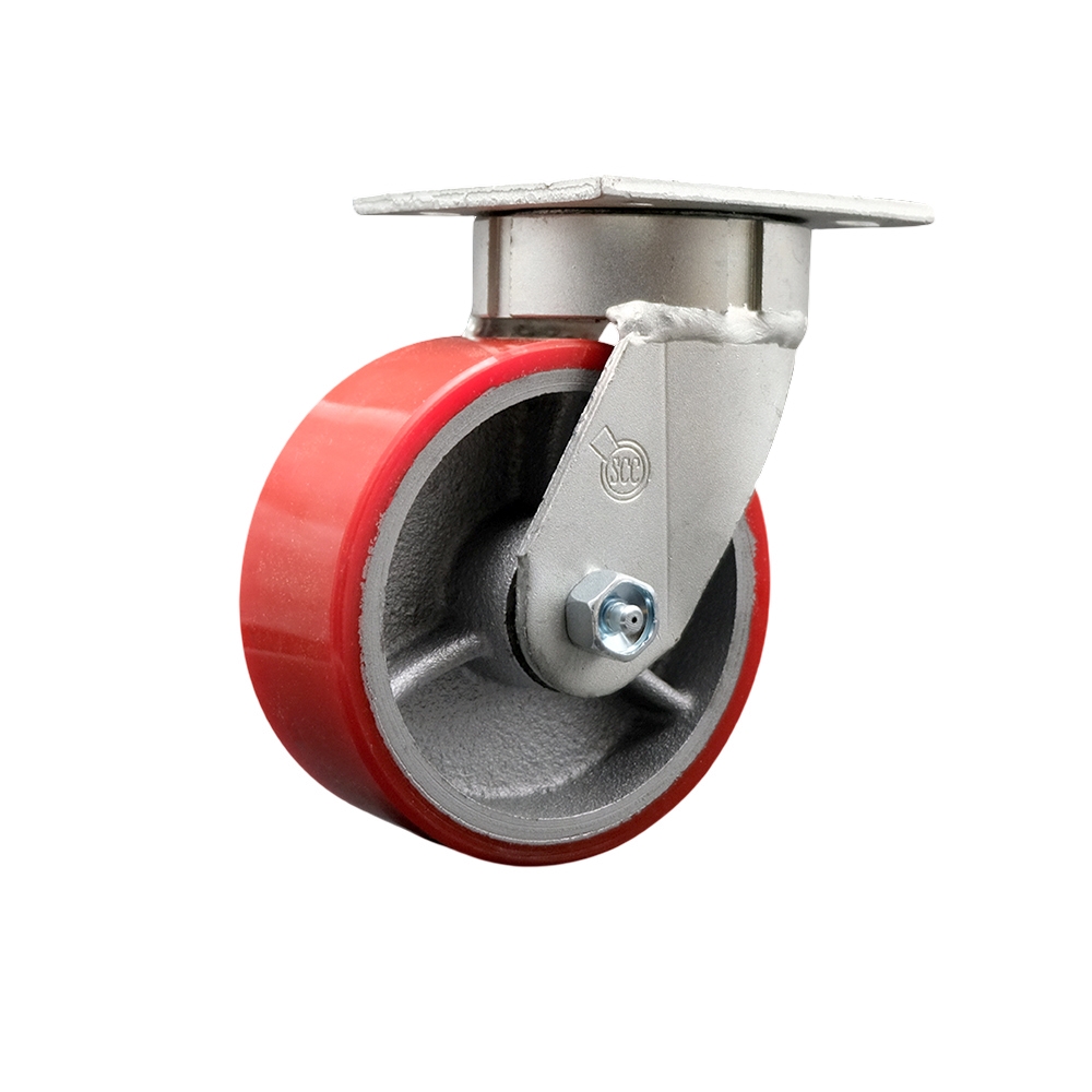 Service Caster Brand Replacement Caster for McMaster Carr Caster 22455T16 - Swivel Kingpinless Top Plate Caster with 5 Inch Red Polyurethane on Cast Iron Wheel - 1,000 lbs. Capacity/Caster — photo 1