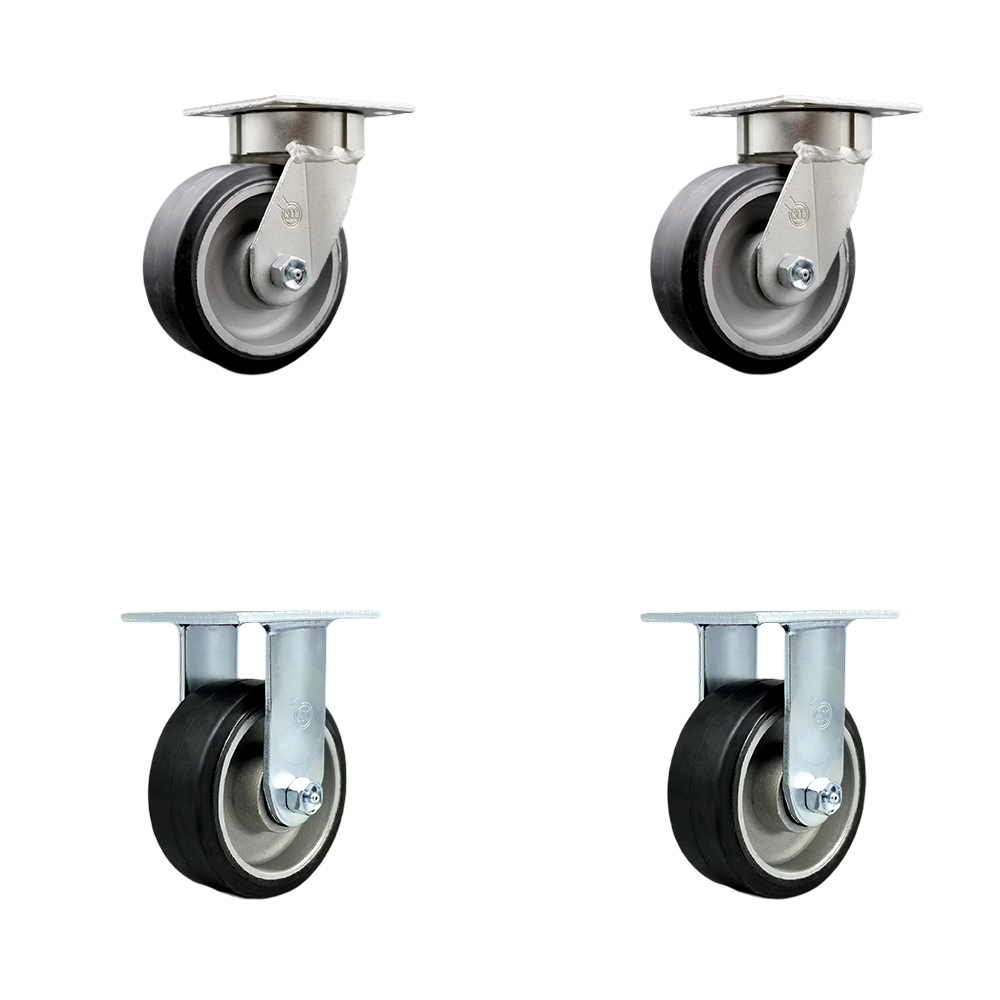 Heavy Duty Kingpinless Swivel Caster Set of 4 with 5 Inch Rubber on Aluminum Wheels and Ball Bearings - Includes 2 Swivel and 2 Rigid - 2,000 lbs. Total Capacity - Service Caster Brand — photo 1