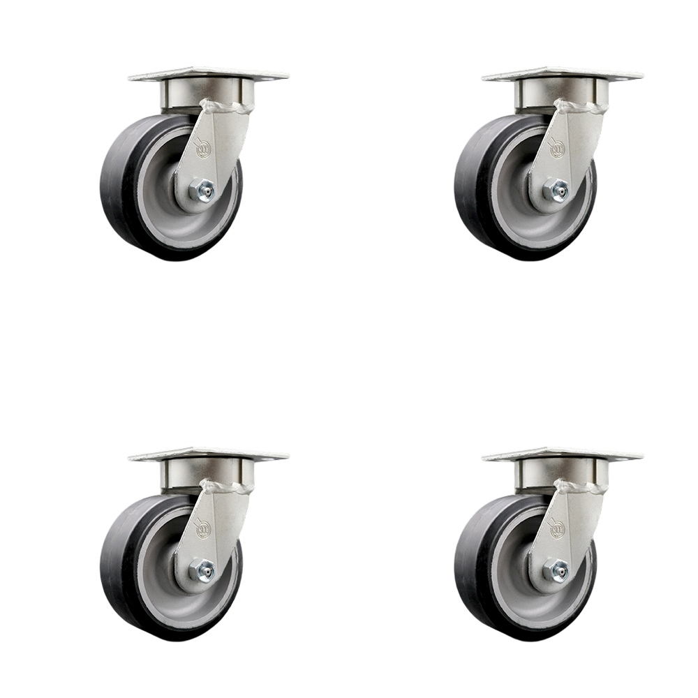 Heavy Duty Kingpinless Swivel Caster Set of 4 with 5 Inch Rubber on Aluminum Wheels and Ball Bearings - Includes 4 Swivel - 2,000 lbs. Total Capacity - Service Caster Brand — photo 1