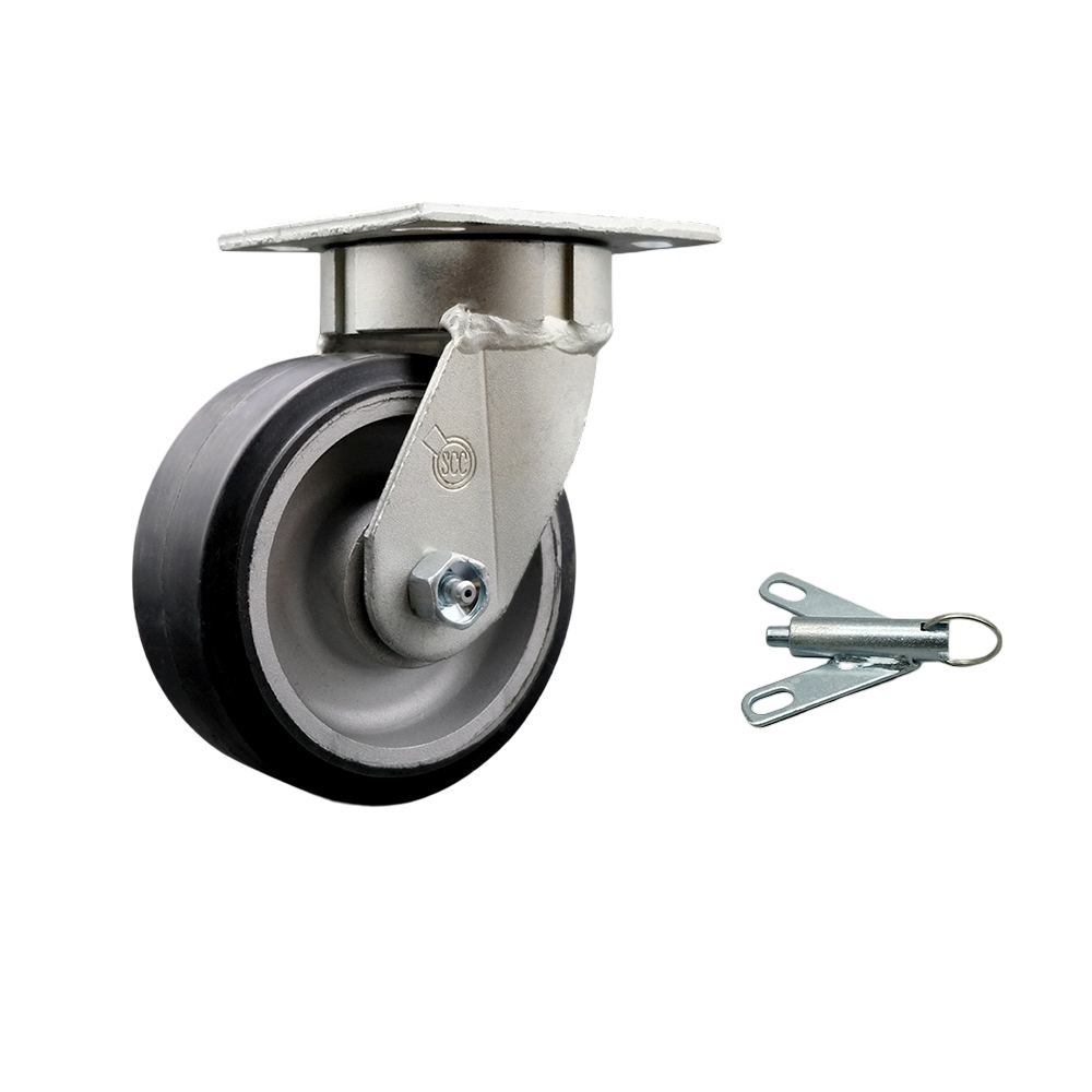Heavy Duty Kingpinless Swivel Top Plate Caster with Bolt on Swivel Lock and 5 Inch Rubber on Aluminum Wheel with Ball Bearings - 500 lbs. Capacity/Caster - Service Caster Brand — photo 1