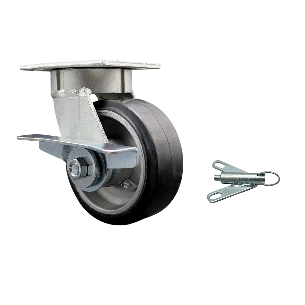 Heavy Duty Kingpinless Swivel Top Plate Caster with Side Lock Brake and Bolt on Swivel Lock and 5 Inch Rubber on Aluminum Wheel with Ball Bearings - 500 lbs. Capacity/Caster - Service Caster Brand — photo 1