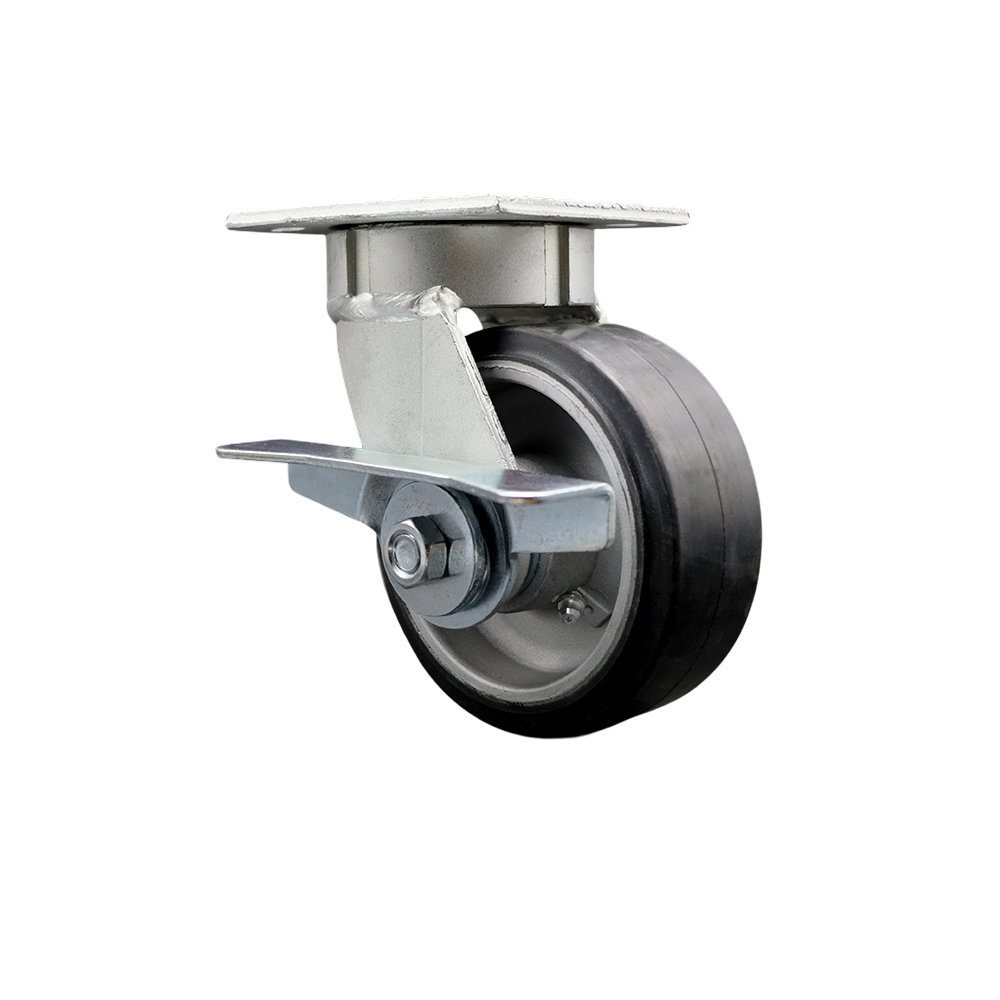 Heavy Duty Kingpinless Swivel Top Plate Caster with Side Lock Brake and 5 Inch Rubber on Aluminum Wheel with Ball Bearings - 500 lbs. Capacity/Caster - Service Caster Brand — photo 1