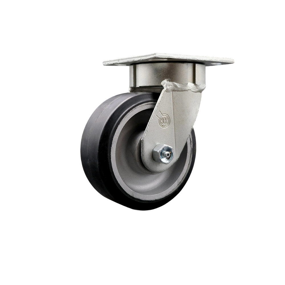 Kingpinless Rubber on Aluminum Swivel Top Plate Caster w/5" x 2" Black Wheel - 500 lbs Capacity/Caster - Service Caster Brand — photo 1