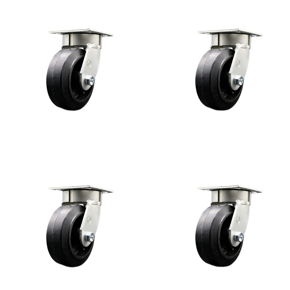 Heavy Duty Kingpinless Swivel Caster Set of 4 with 5 Inch Rubber on Cast Iron Wheels and Ball Bearings - Includes 4 Swivel - 1,600 lbs. Total Capacity - Service Caster Brand — photo 1