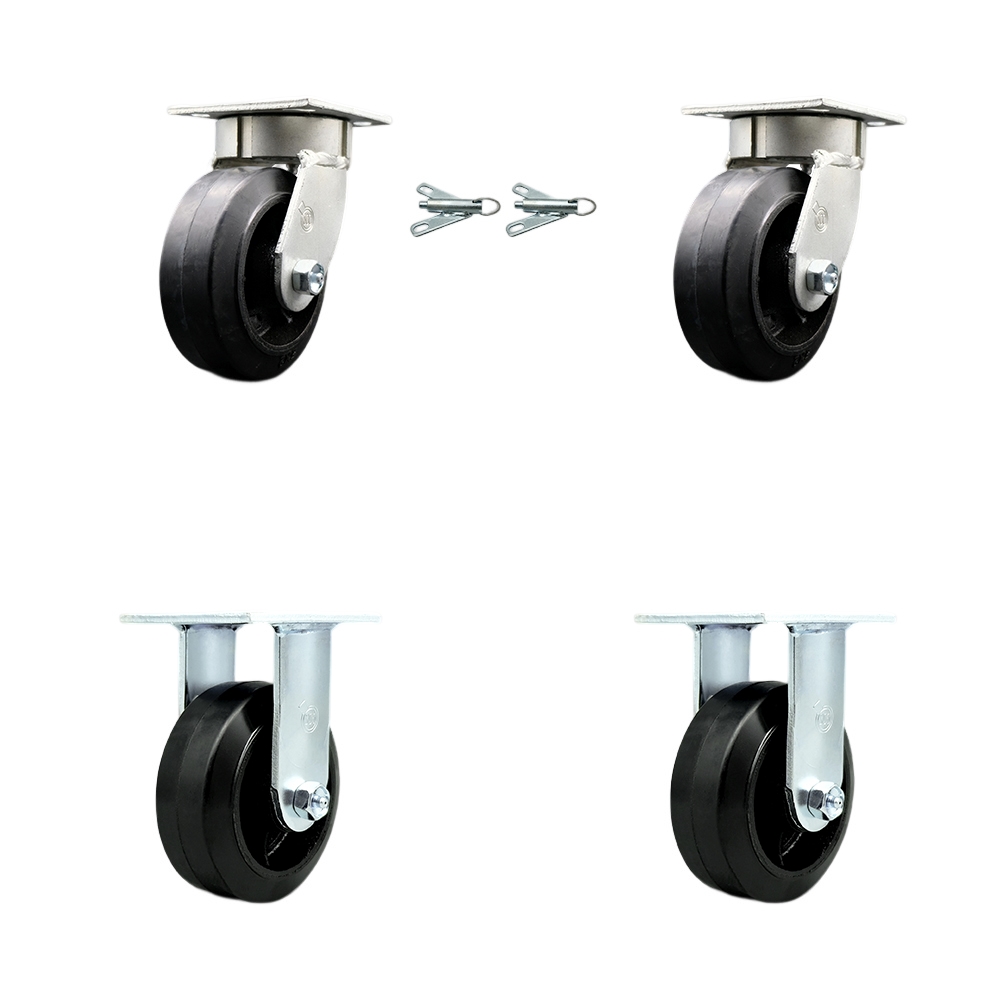 Heavy Duty Kingpinless Swivel Caster Set of 4 with 5 Inch Rubber on Cast Iron Wheels and Ball Bearings - Includes 2 Swivel with Bolt on Swivel Locks and 2 Rigid - Service Caster Brand — photo 1