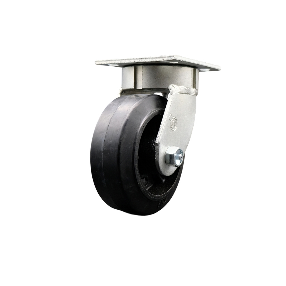 Heavy Duty Kingpinless Swivel Top Plate Caster with 5 Inch Rubber on Cast Iron Wheel and Ball Bearings - 400 lbs. Capacity/Caster - Service Caster Brand — photo 1