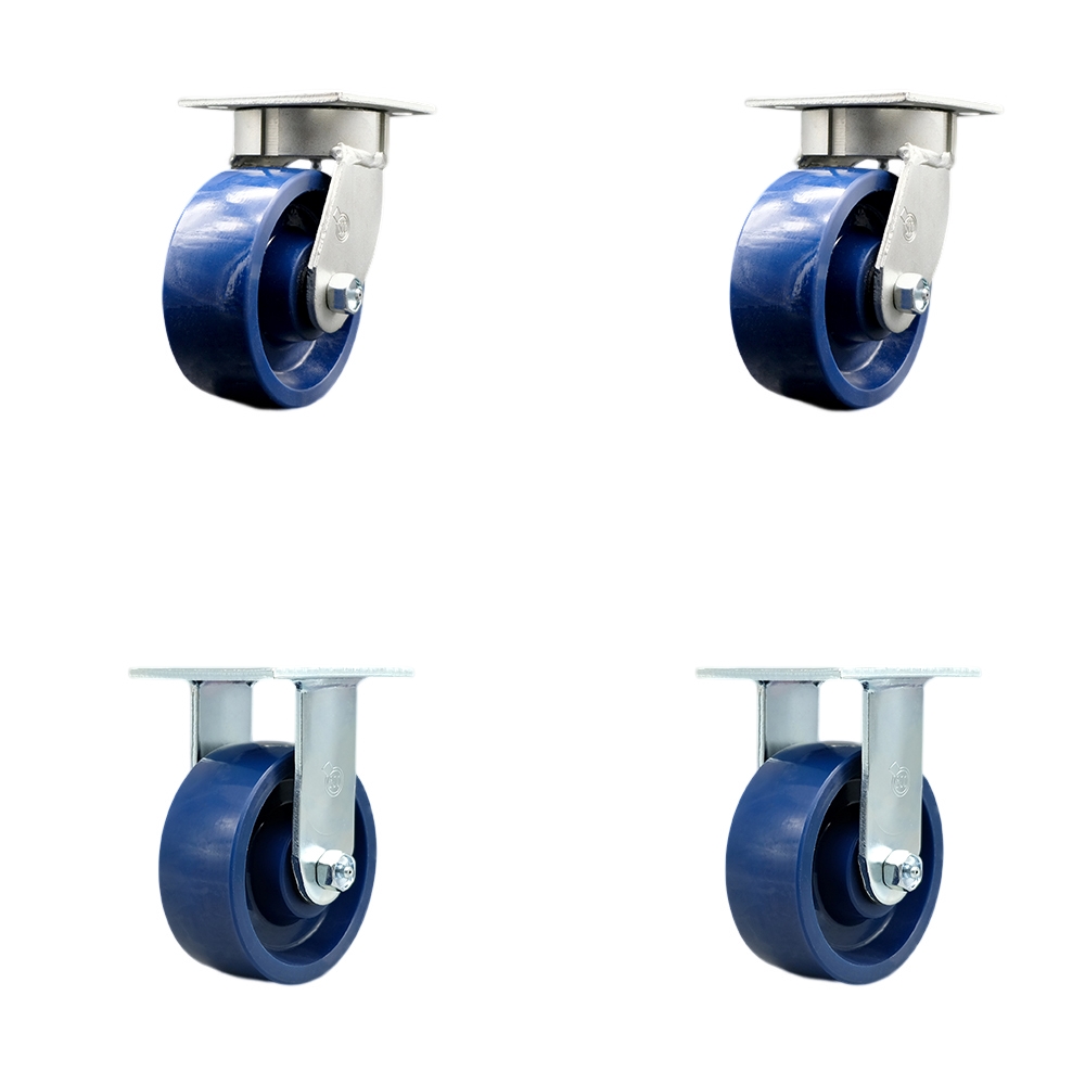 Heavy Duty Kingpinless Swivel Caster Set of 4 with 5 Inch Solid Polyurethane Wheels and Ball Bearings - Includes 2 Swivel and 2 Rigid - 4,000 lbs. Total Capacity - Service Caster Brand — photo 1