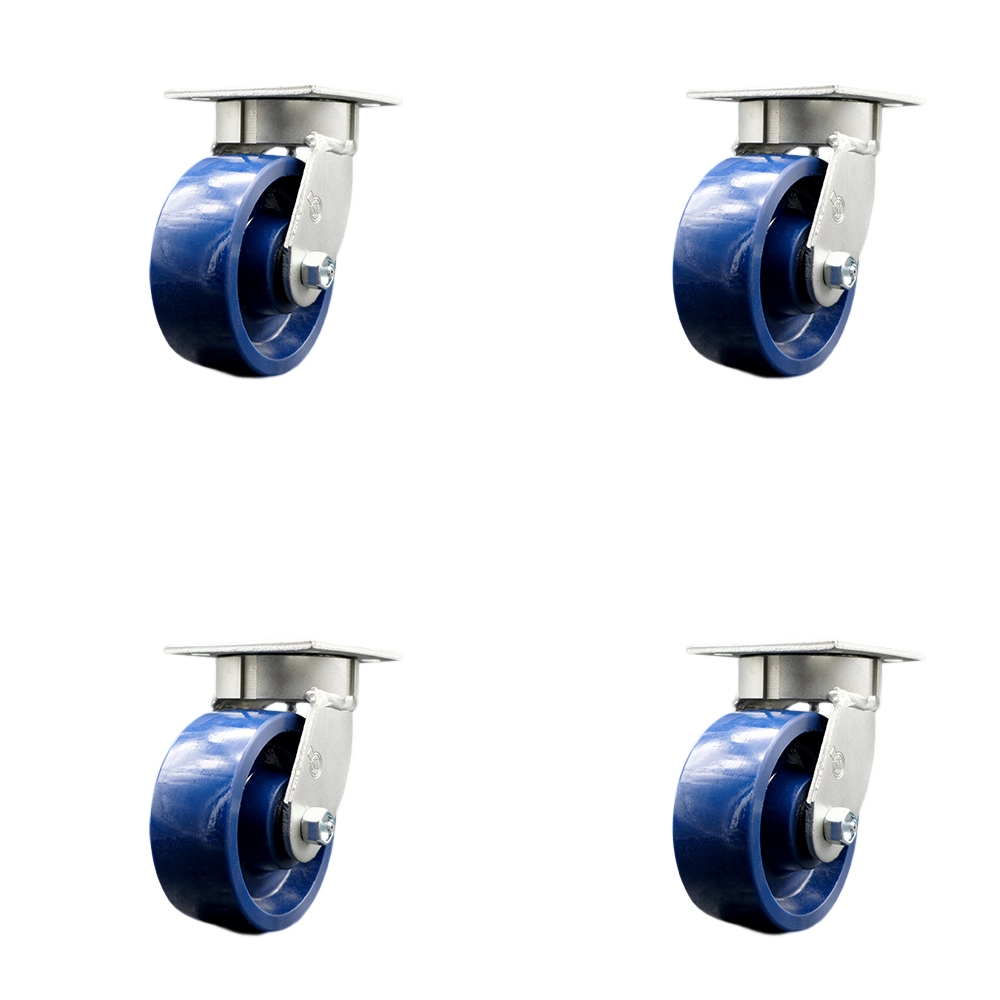Heavy Duty Kingpinless Swivel Caster Set of 4 with 5 Inch Solid Polyurethane Wheels and Ball Bearings - Includes 4 Swivel - 4,000 lbs. Total Capacity - Service Caster Brand — photo 1