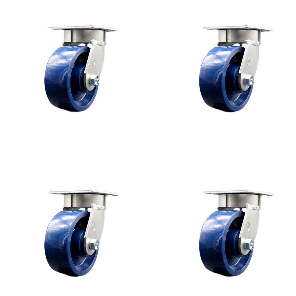 Heavy Duty Kingpinless Swivel Caster Set of 4 with 5 Inch Solid Polyurethane Wheels and Ball Bearings - Includes 4 Swivel with Bolt on Swivel Locks - 4,000lbs. Total Capacity - Service Caster Brand — photo 1