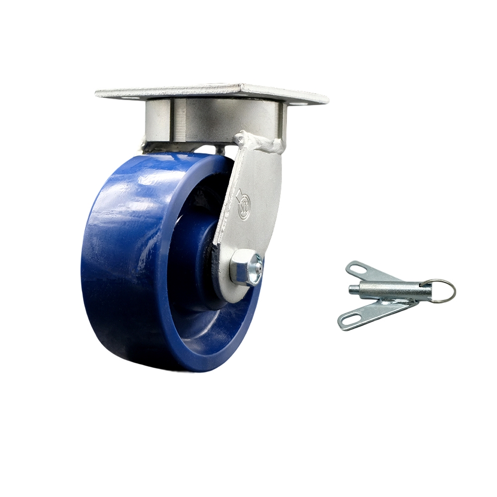 Kingpinless Solid Polyurethane Swivel Top Plate Caster w/5" x 2" Blue Wheel & Bolt on Swivel Lock - 1000 lbs Capacity/Caster - Service Caster Brand — photo 1
