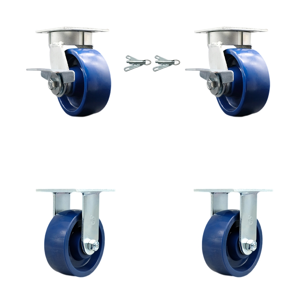 Heavy Duty Kingpinless Swivel Caster Set of 4 with 5 Inch Solid Polyurethane Wheels and Ball Bearings - Includes 2 Swivel with Brakes and Bolt on Swivel Locks and 2 Rigid - Service Caster Brand — photo 1