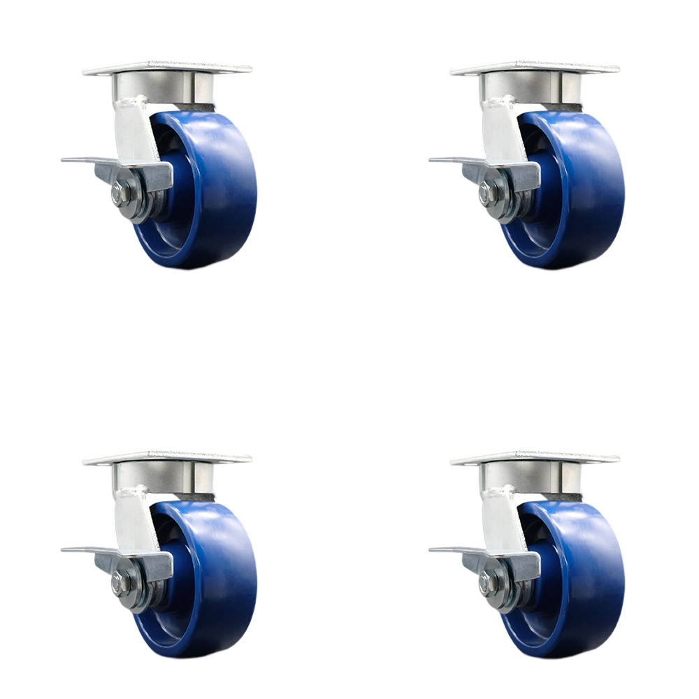 Heavy Duty Kingpinless Swivel Caster Set of 4 with 5 Inch Solid Poly Wheels and Ball Bearings - Includes 2 Swivel with Brakes and Bolt on Swivel Locks and 2 Swivel with Brakes - Service Caster Brand — photo 1