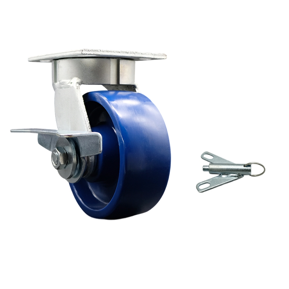 Heavy Duty Kingpinless Swivel Top Plate Caster with Side Lock Brake and Bolt on Swivel Lock and 5 Inch Solid Polyurethane Wheel with Ball Bearings - 1,000 lbs. Capacity/Caster - Service Caster Brand — photo 1