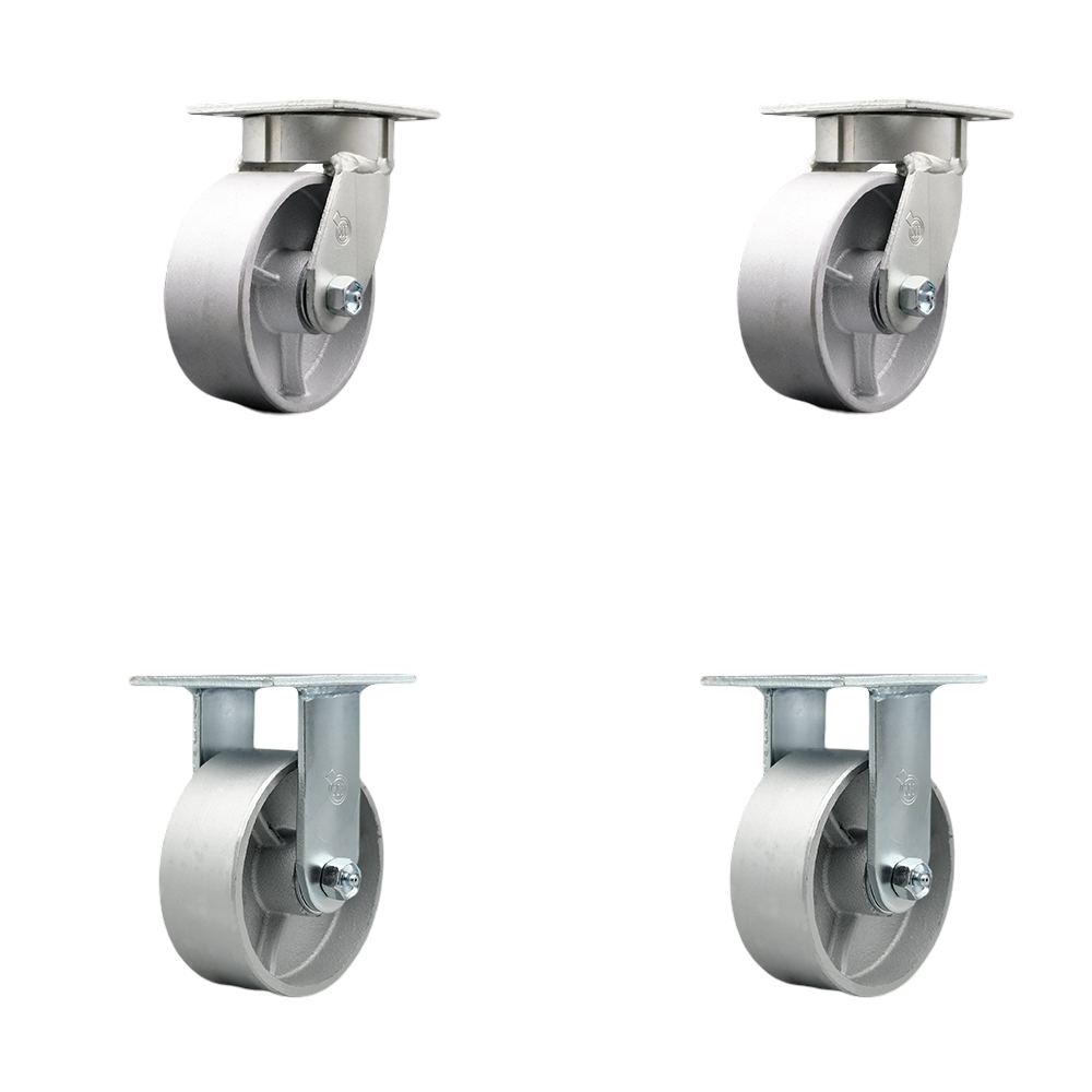Heavy Duty Kingpinless Swivel Caster Set of 4 with 5 Inch Semi Steel Cast Iron Wheels and Bronze Bearings - Includes 2 Swivel and 2 Rigid - 4,000 lbs. Total Capacity - Service Caster Brand — photo 1