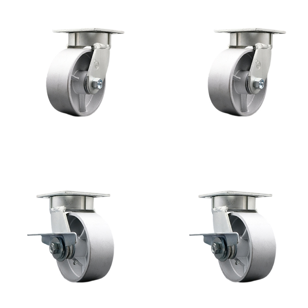 Heavy Duty Kingpinless Swivel Caster Set of 4 with 5 Inch Semi Steel Cast Iron Wheels and Ball Bearings - Includes 2 Swivel with Brakes and 2 Swivel - 4,000 lbs. Total Capacity - Service Caster Brand — photo 1