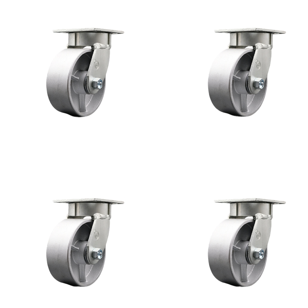 Heavy Duty Kingpinless Swivel Caster Set of 4 with 5 Inch Semi Steel Cast Iron Wheels and Bronze Bearings - Includes 4 Swivel - 4,000 lbs. Total Capacity - Service Caster Brand — photo 1
