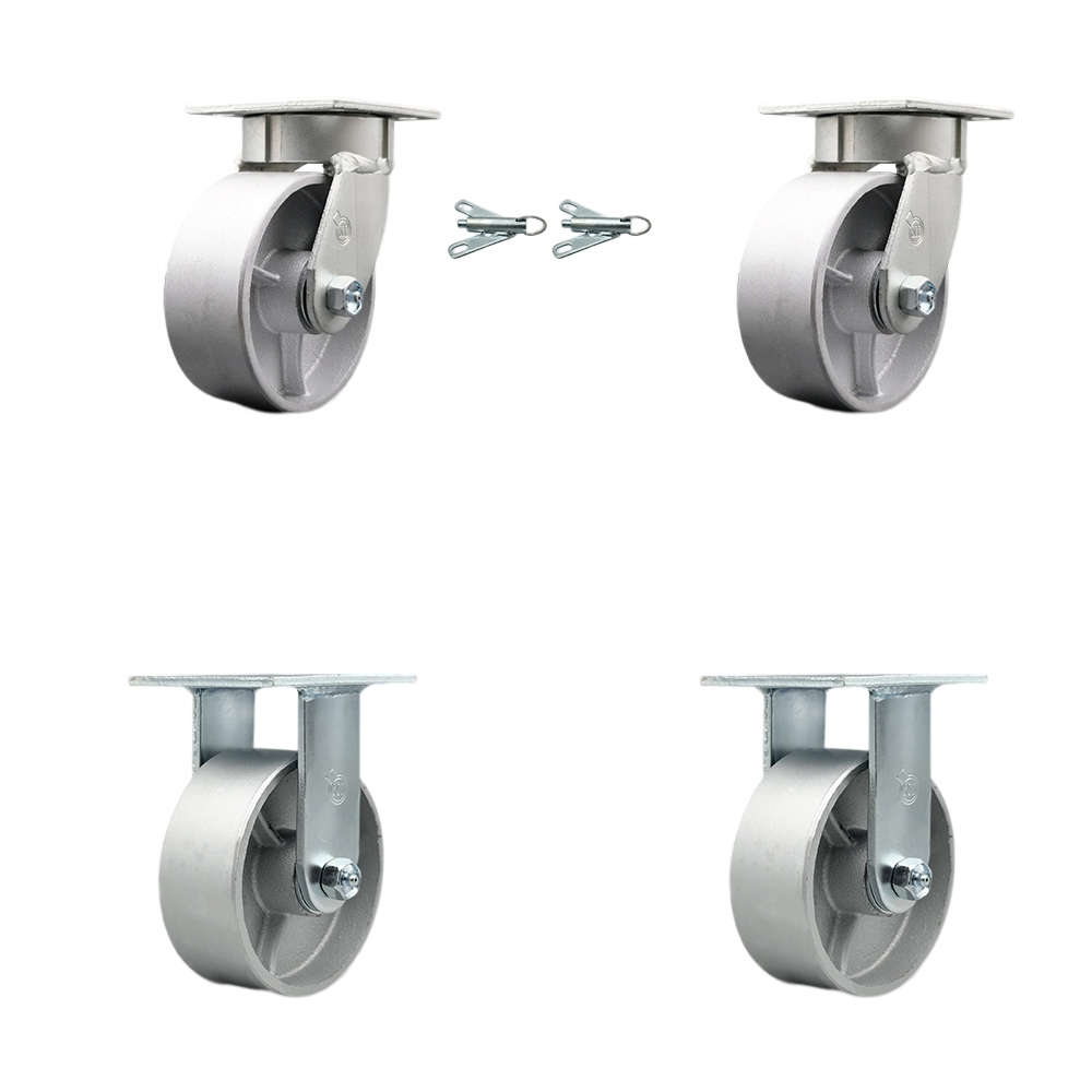 Heavy Duty Kingpinless Swivel Caster Set of 4 with 5 Inch Semi Steel Cast Iron Wheels and Bronze Bearings - Includes 2 Swivel with Bolt on Swivel Locks and 2 Rigid - Service Caster Brand — photo 1