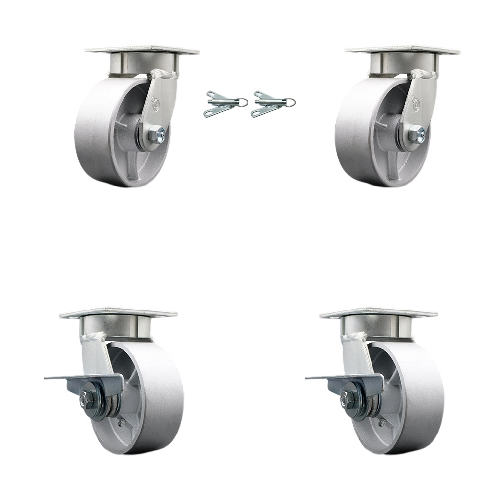 Heavy Duty Kingpinless Swivel Caster Set of 4 with 5 Inch Semi Steel Cast Iron Wheels and Bronze Bearings - Includes 2 Swivel with Bolt on Swivel Locks and 2 Swivel with Brakes - Service Caster Brand — photo 1