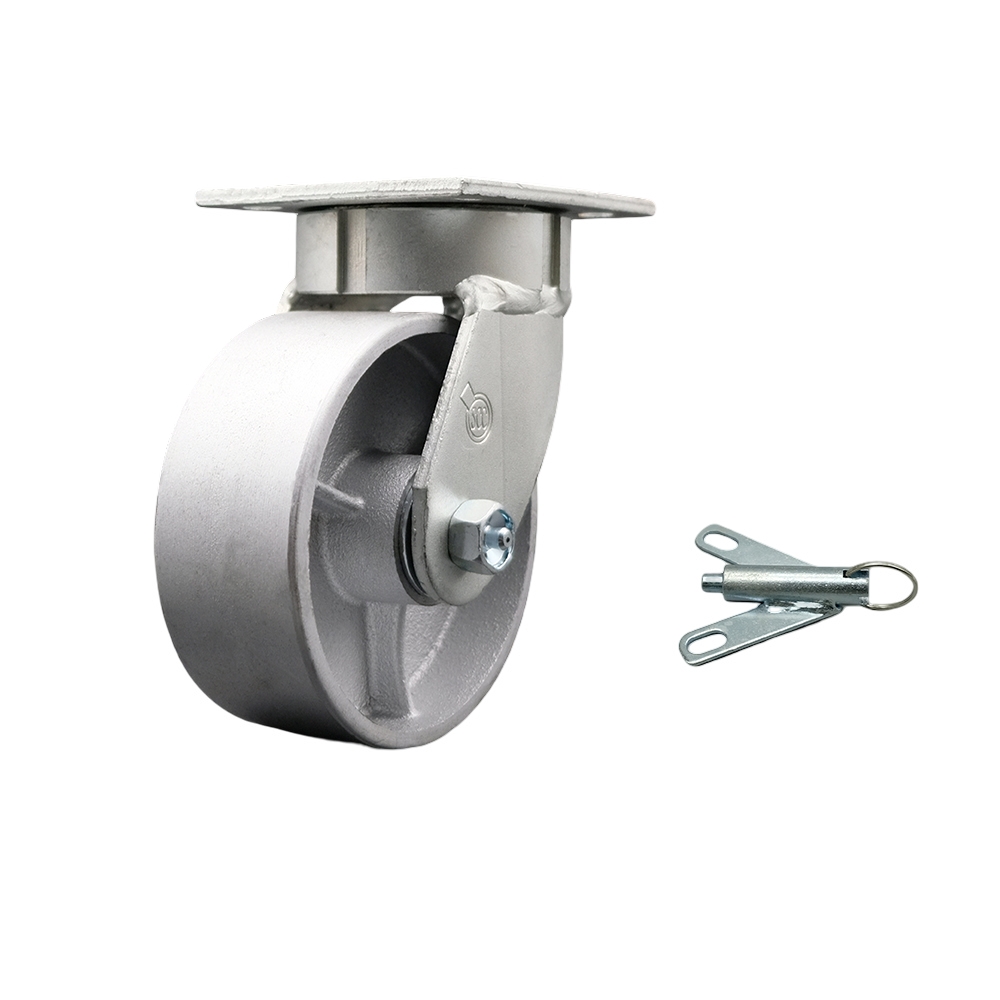 Heavy Duty Kingpinless Swivel Top Plate Caster with Bolt on Swivel Lock and 5 Inch Semi Steel Cast Iron Wheel with Ball Bearings - 1,000 lbs. Capacity/Caster - Service Caster Brand — photo 1