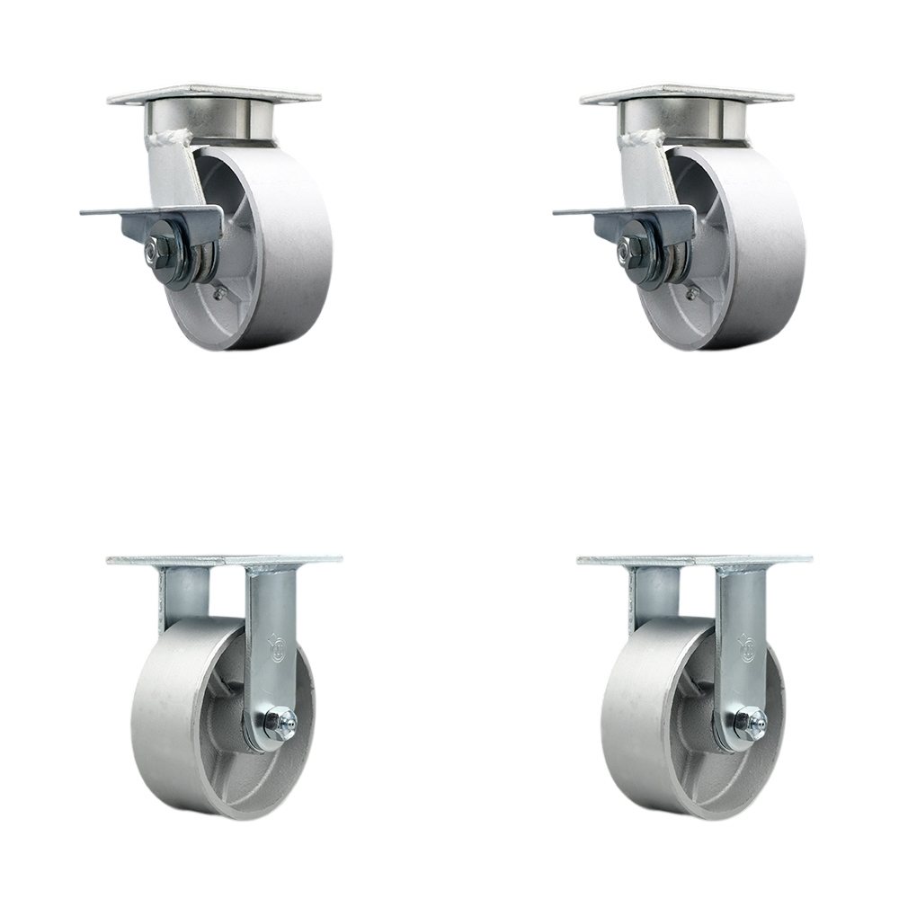 Heavy Duty Kingpinless Swivel Caster Set of 4 with 5 Inch Semi Steel Cast Iron Wheels and Ball Bearings - Includes 2 Swivel with Brakes and 2 Rigid - 4,000 lbs. Total Capacity - Service Caster Brand — photo 1