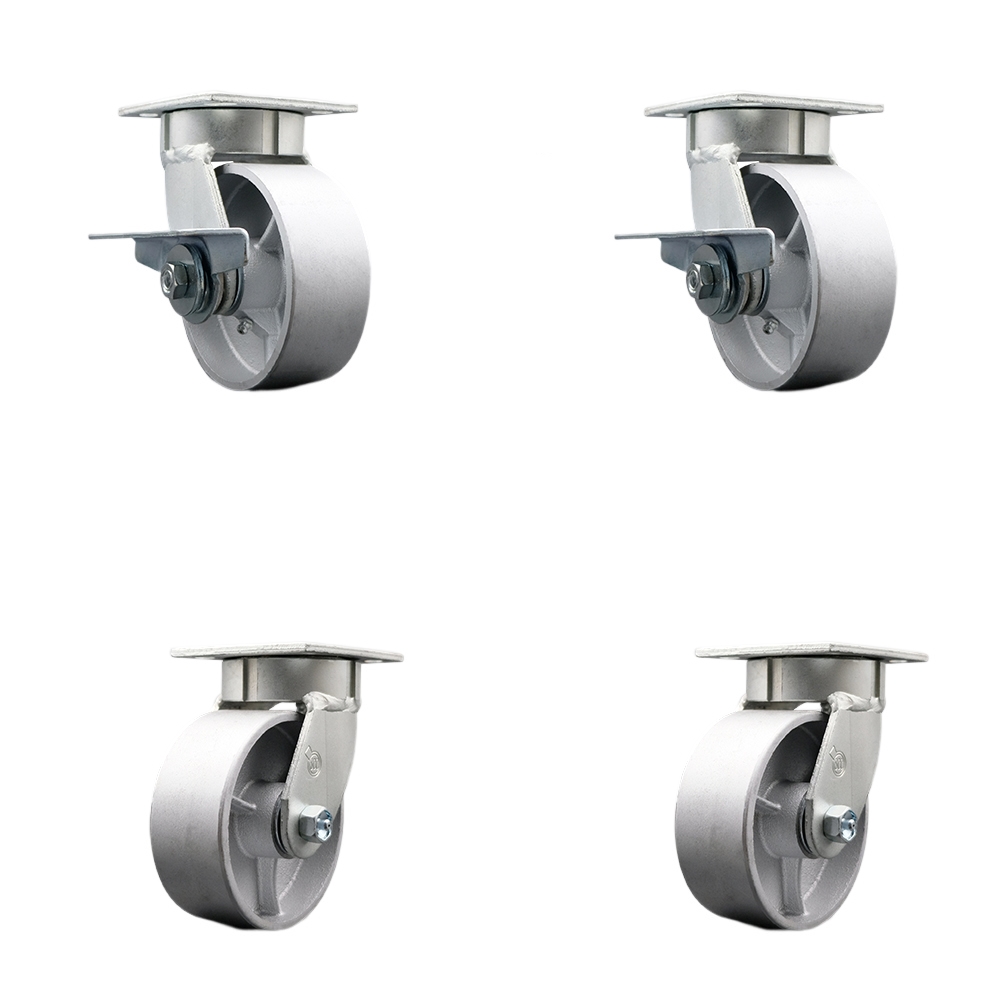 Heavy Duty Kingpinless Swivel Caster Set with 5 Inch Semi Steel Cast Iron Wheels and Bronze Bearings-Includes 2 Swivel with Brake&Bolt on Swivel Lock and 2 Swivel with Swivel Lock-Service Caster Brand — photo 1