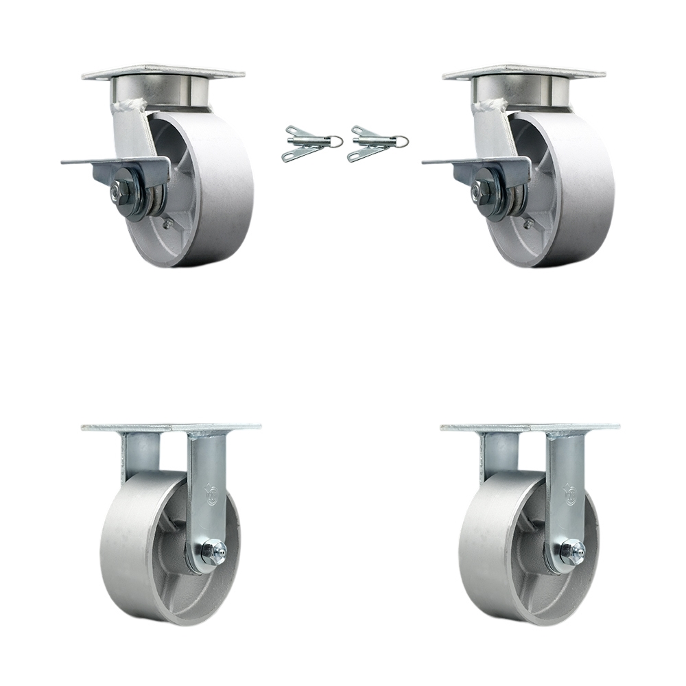 Kingpinless Semi Steel Cast Iron Swivel Top Plate Caster Set of 4 w/5" x 2" Silver Wheels-Includes 2 Swivel with Brakes and Bolt on Swivel Locks & 2 Rigid-4000lbs Total Capacity - Service Caster Brand — photo 1