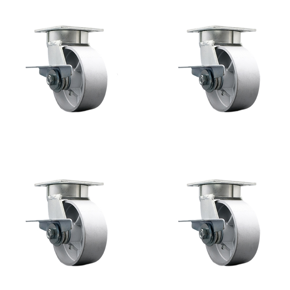 Heavy Duty Kingpinless Swivel Caster Set of 4 with 5 Inch Semi Steel Cast Iron Wheels and Bronze Bearings - Includes 4 Swivel with Side Lock Brakes and Bolt on Swivel Locks - Service Caster Brand — photo 1