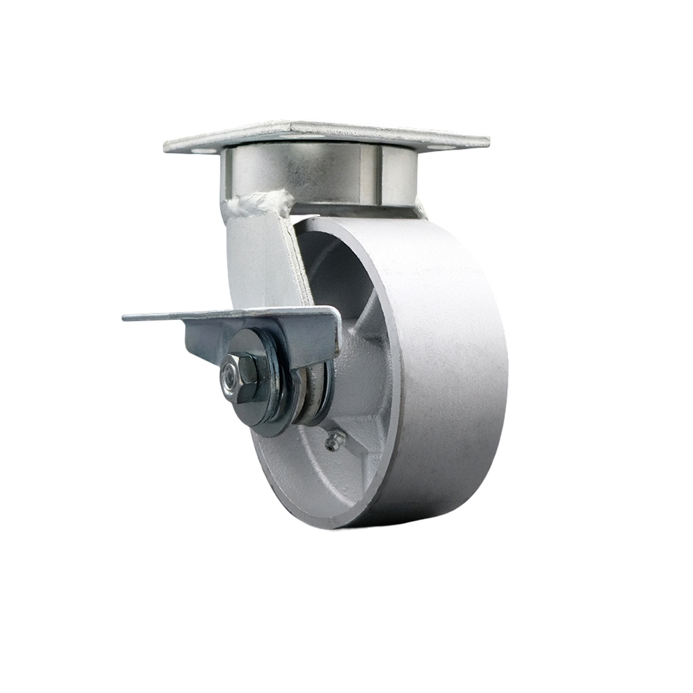 Heavy Duty Kingpinless Swivel Top Plate Caster with Side Lock Brake and 5 Inch Semi Steel Cast Iron Wheel with Bronze Bearings - 1,000 lbs. Capacity/Caster - Service Caster Brand — photo 1