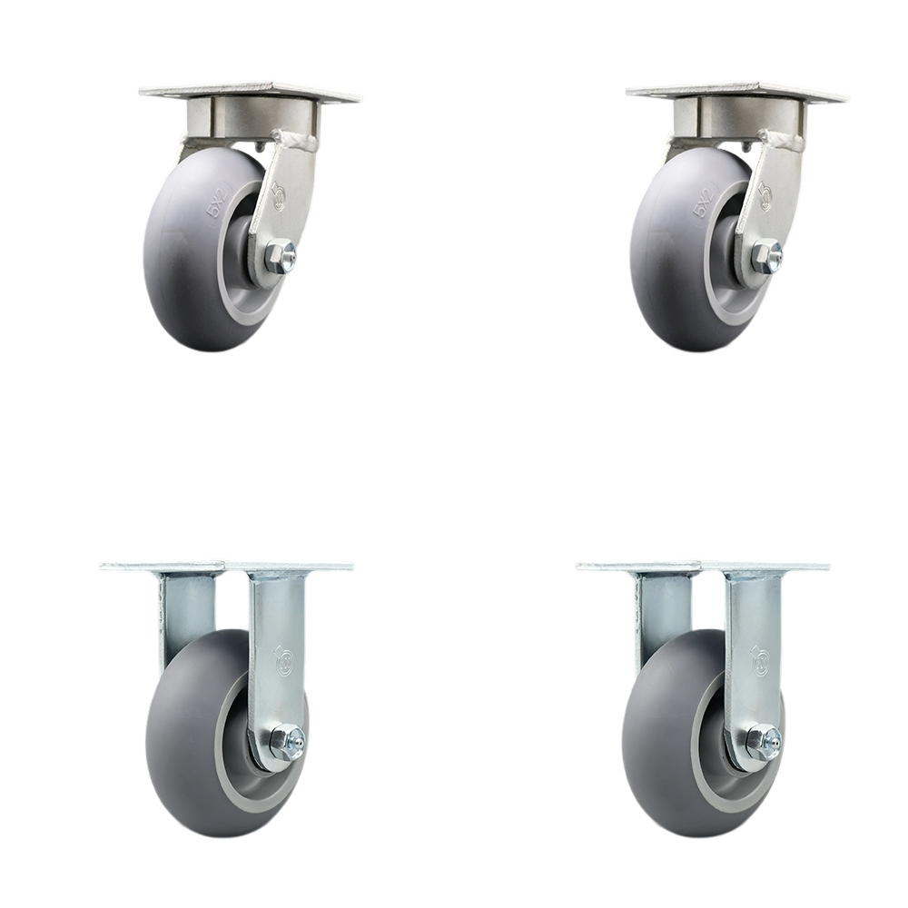 Heavy Duty Kingpinless Swivel Caster Set of 4 with 5 Inch Thermoplastic Rubber Donut Tread Wheels and Ball Bearings - Includes 2 Swivel and 2 Rigid - 1,400 lbs. Total Capacity - Service Caster Brand — photo 1