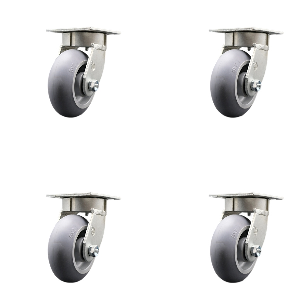 Kingpinless Thermo Rubber Donut Tread Swivel Top Plate Caster Set of 4 w/5" x 2" Gray Wheels - Includes 4 Swivel - 1400 lbs Total Capacity - Service Caster Brand — photo 1