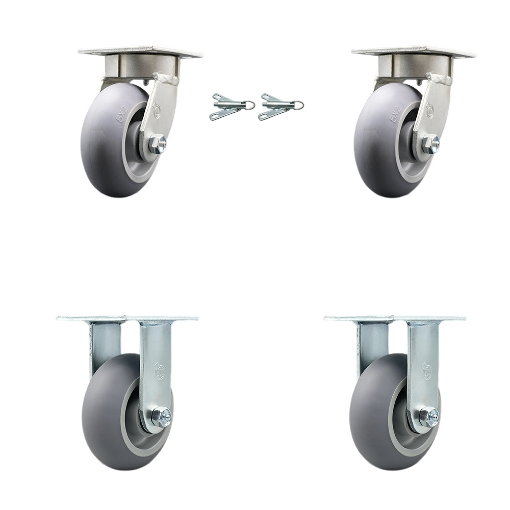 Heavy Duty Kingpinless Swivel Caster Set of 4 with 5 Inch Thermoplastic Rubber Donut Tread Wheels and Ball Bearings - Includes 2 Swivel with Bolt on Swivel Locks and 2 Rigid - Service Caster Brand — photo 1