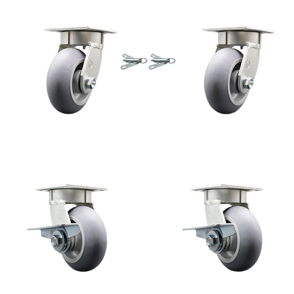 Heavy Duty Kingpinless Swivel Caster Set of 4 with 5 Inch Thermoplastic Rubber Donut Tread Wheels and Ball Bearings - Includes 2 Swivel with Swivel Locks and 2 Swivel with Brakes- Service Caster Brand — photo 1