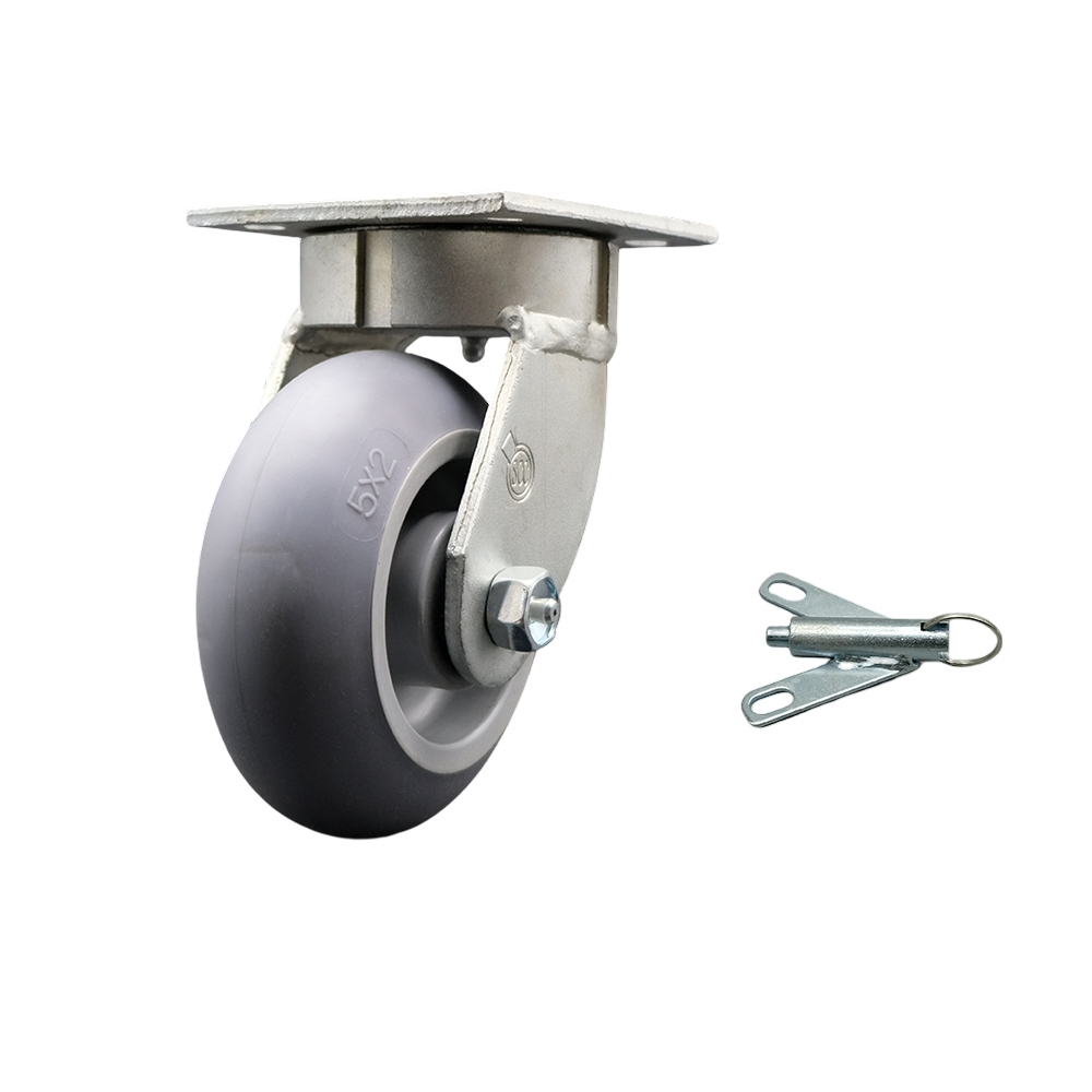 Kingpinless Thermo Rubber Donut Tread Swivel Top Plate Caster w/5" x 2" Gray Wheel & Bolt on Swivel Lock - 350 lbs Capacity/Caster - Service Caster Brand — photo 1