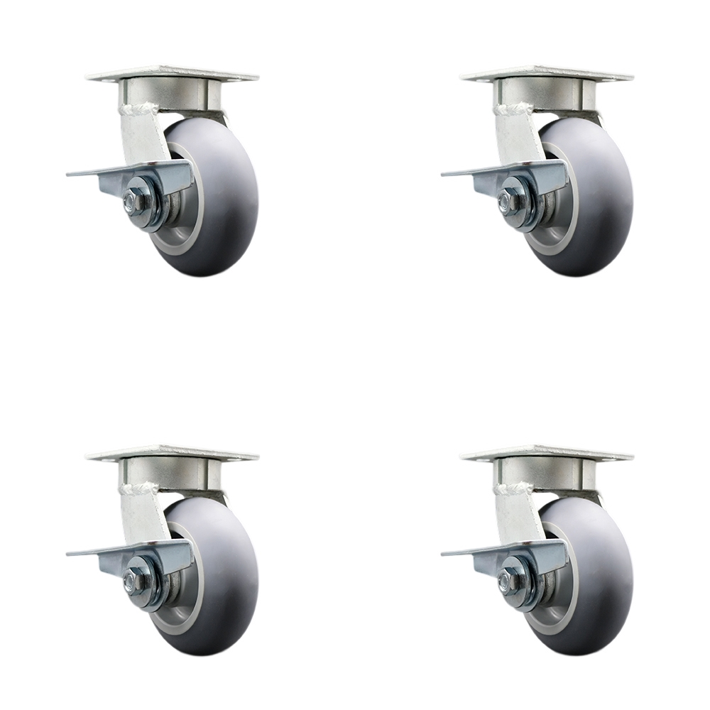 Heavy Duty Kingpinless Swivel Caster Set of 4 with 5 Inch Thermoplastic Rubber Donut Tread Wheels and Ball Bearings-Includes 4 Swivel with Side Lock Brake-1,400lbs. Total Capacity-Service Caster Brand — photo 1