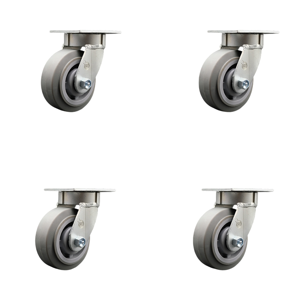Kingpinless Thermo Rubber Flat Tread Swivel Top Plate Caster Set of 4 w/5" x 2" Gray Wheels - Includes 4 Swivel - 1400 lbs Total Capacity - Service Caster Brand — photo 1
