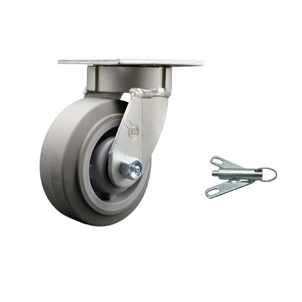 Kingpinless Thermo Rubber Flat Tread Swivel Top Plate Caster w/5" x 2" Gray Wheel & Bolt on Swivel Lock - 350 lbs Capacity/Caster - Service Caster Brand — photo 1
