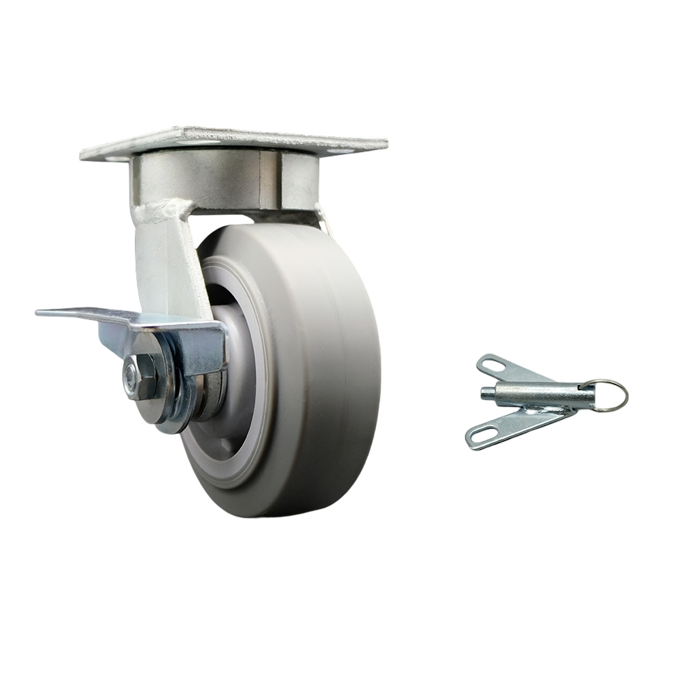 Heavy Duty Kingpinless Swivel Top Plate Caster with Side Lock Brake and Swivel Lock and 5 Inch Thermoplastic Rubber Flat Tread Wheel with Ball Bearings -350 lbs. Capacity/Caster - Service Caster Brand — photo 1
