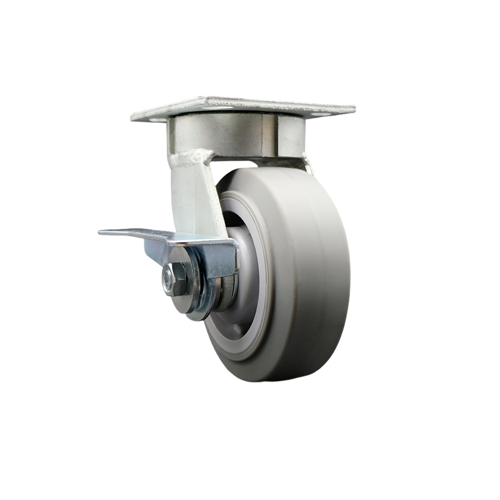 Heavy Duty Kingpinless Swivel Top Plate Caster with Side Lock Brake and 5 Inch Thermoplastic Rubber Flat Tread Wheel with Ball Bearings - 350 lbs. Capacity/Caster - Service Caster Brand — photo 1