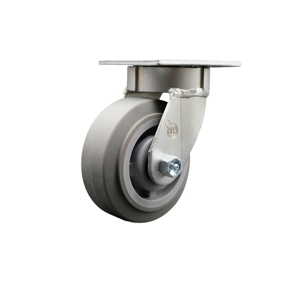 Kingpinless Thermo Rubber Flat Tread Swivel Top Plate Caster w/5" x 2" Gray Wheel - 350 lbs Capacity/Caster - Service Caster Brand — photo 1