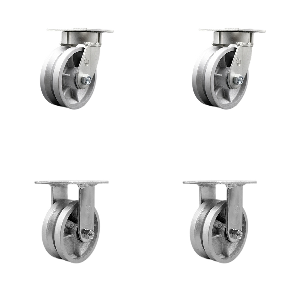 Kingpinless V Groove Semi Steel Swivel Top Plate Caster Set of 4 w/5" x 2" Silver Wheels - Includes 2 Swivel & 2 Rigid - 4400 lbs Total Capacity - Service Caster Brand — photo 1