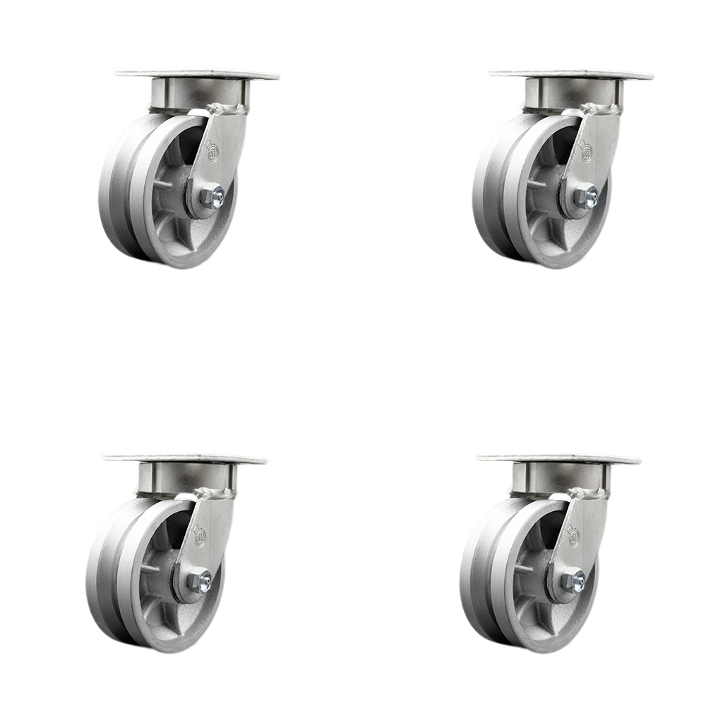 Heavy Duty Kingpinless Swivel Caster Set of 4 with 5 Inch V-Groove Semi Steel Cast Iron Wheels and Ball Bearings - Includes 4 Swivel - 4,400 lbs. Total Capacity - Service Caster Brand — photo 1