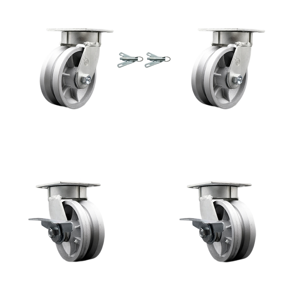Kingpinless V Groove Semi Steel Swivel Top Plate Caster Set of 4 w/5" x 2" Silver Wheels-Includes 2 Swivel with Bolt on Swivel Locks&2 Swivel with Brakes-4400 lbs Total Capacity - Service Caster Brand — photo 1